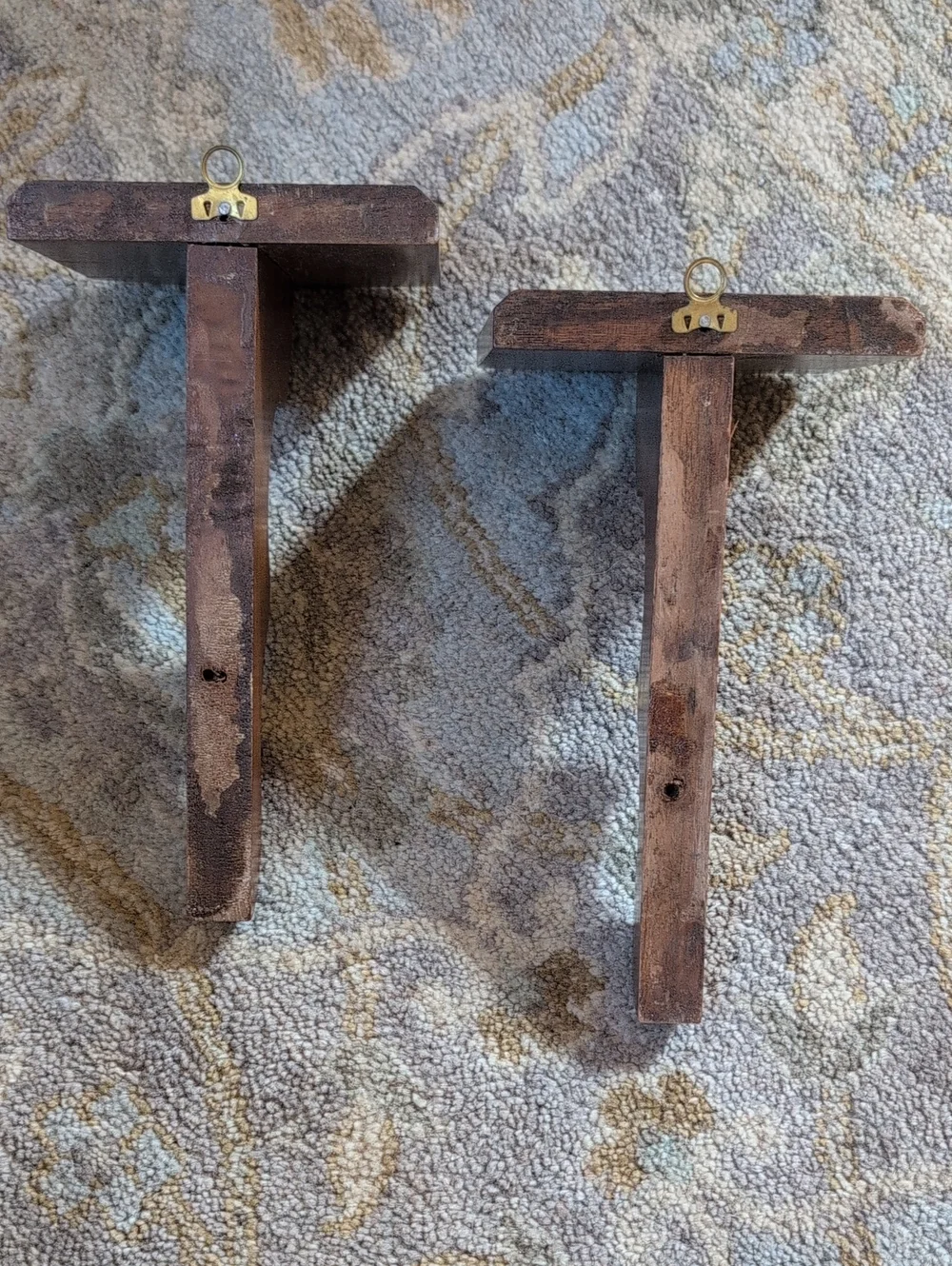 Vintage Wooden Wall Shelf Bracket Pair - Brown